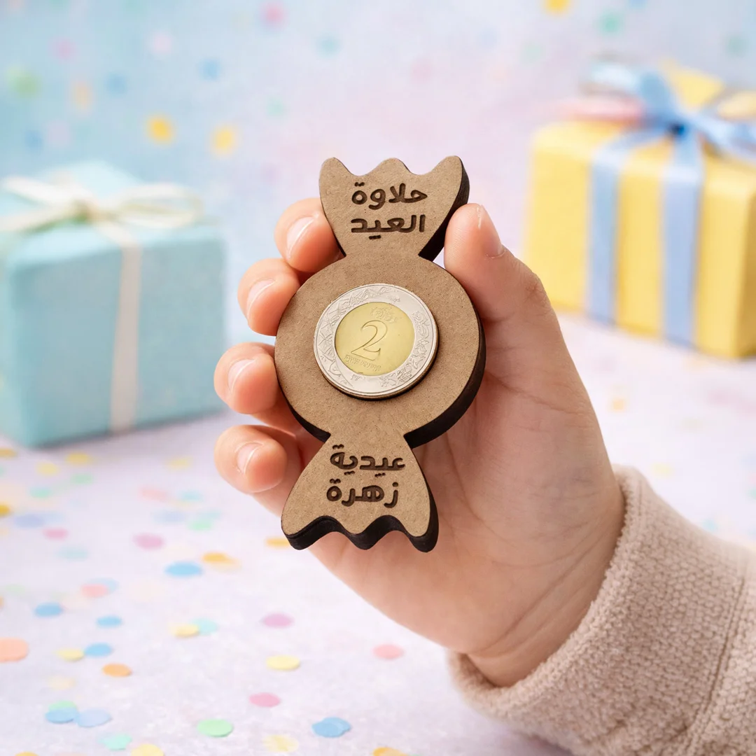 حلاوة العيد الخشبية بأسماء الأطفال من خشب فاخر بنحت ليزر ومقاس مناسب لإضافة ريال أو ريالين حلاوة العيد الخشبية بأسماء الأطفال من خشب فاخر بنحت ليزر ومقاس مناسب لإضافة ريال أو ريالين